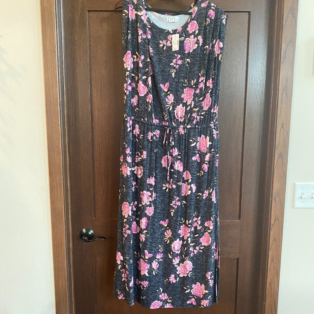 Maurices XL black/gray with pink flowers midi dress WITH POCKETS